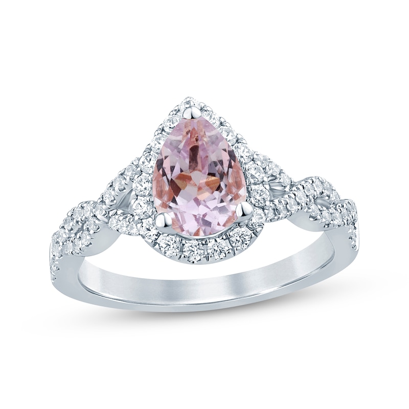 Main Image 1 of Previously Owned Pear-Shaped Amethyst Diamond Halo Twist Engagement Ring 3/8 ct tw 14K White Gold