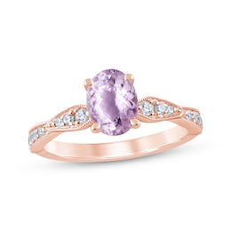 Previously Owned Oval-Cut Amethyst & Diamond Engagement Ring 1/5 ct tw 14K Rose Gold