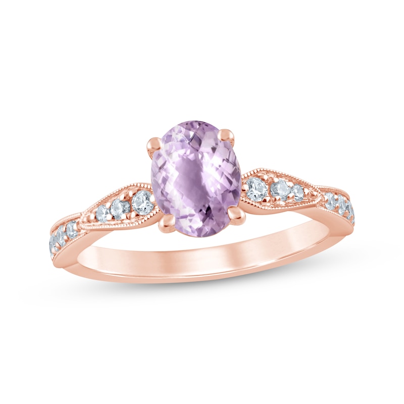 Main Image 1 of Previously Owned Oval-Cut Amethyst & Diamond Engagement Ring 1/5 ct tw 14K Rose Gold