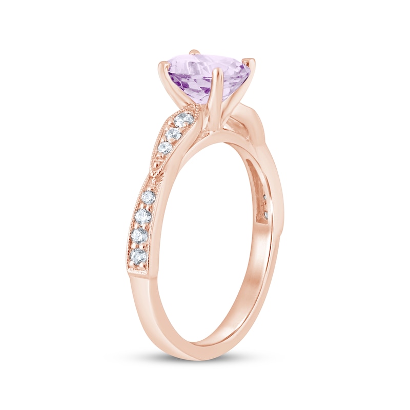 Main Image 2 of Previously Owned Oval-Cut Amethyst & Diamond Engagement Ring 1/5 ct tw 14K Rose Gold