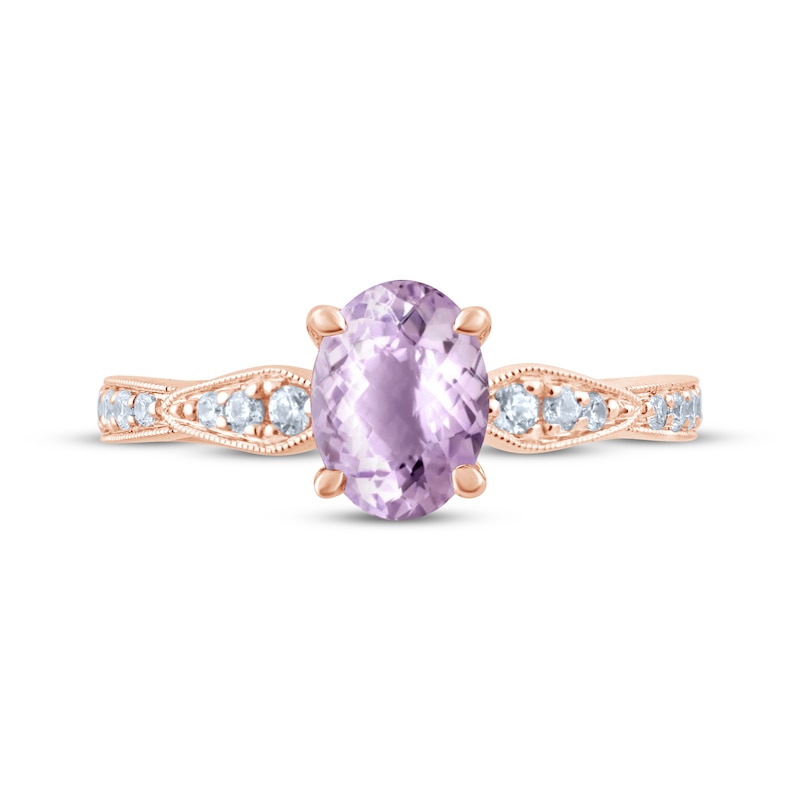 Main Image 3 of Previously Owned Oval-Cut Amethyst & Diamond Engagement Ring 1/5 ct tw 14K Rose Gold