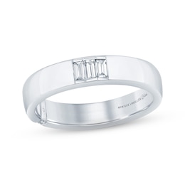 Previously Owned Monique Lhuillier Bliss Men's Diamond Wedding Band 1/4 ct tw Baguette & Round-cut 18K White Gold