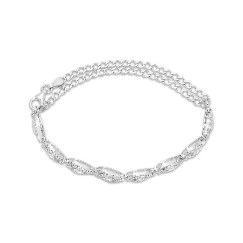 Main Image 2 of Previously Owned Love Entwined Diamond Adjustable Teardrop-Link Bracelet 1 ct tw 10K White Gold 9&quot;