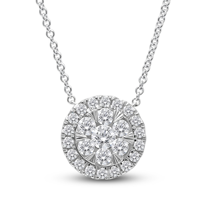 Main Image 1 of Previously Owned Diamond Necklace 1/2 ct tw Round-cut 14K White Gold 18&quot;