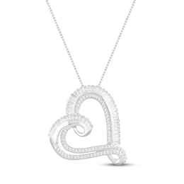 Previously Owned Diamond Heart Necklace 1/2 ct tw Round & Baguette-cut 10K White Gold 18&quot;