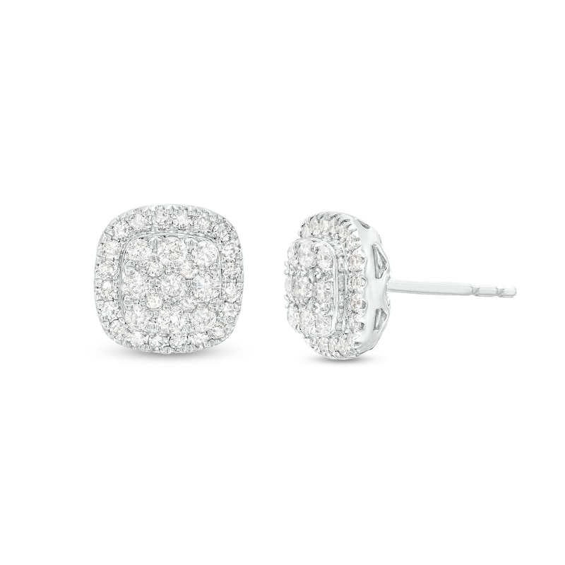 Main Image 1 of Previously Owned Diamond Stud Earrings 1/2 ct tw Round-Cut 10K White Gold