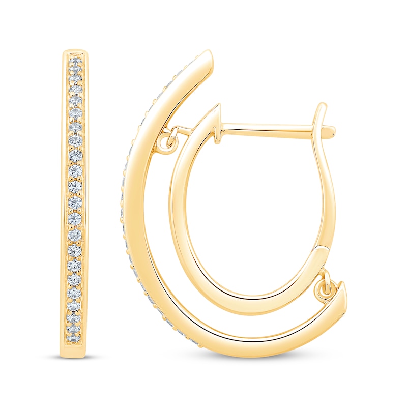 Main Image 3 of Previously Owned Unstoppable Love Diamond Channel Double Hoop Earrings 1/2 ct tw 10K Yellow Gold