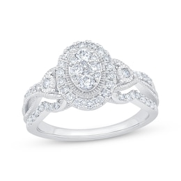 Previously Owned Multi-Diamond Center Oval-Shape Engagement Ring 5/8 ct tw 14K White Gold