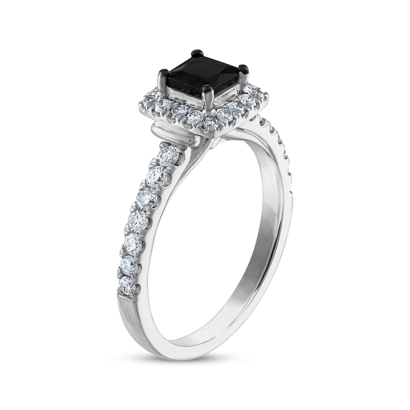 Main Image 2 of Previously Owned Princess-Cut Black Diamond & Round-Cut White Diamond Engagement Ring 1-1/5 ct tw 14K White Gold