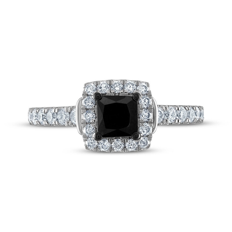 Main Image 3 of Previously Owned Princess-Cut Black Diamond & Round-Cut White Diamond Engagement Ring 1-1/5 ct tw 14K White Gold