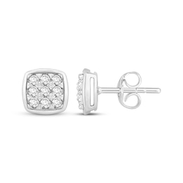 Previously Owned Multi-Diamond Center Square Stud Earrings 1/2 ct tw 10K White Gold