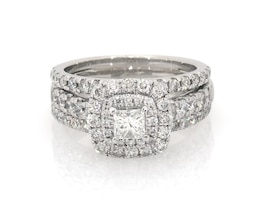 Previously Owned Princess-Cut Diamond Double Halo Bridal Set 1-3/8 ct tw 10K White Gold Size 6