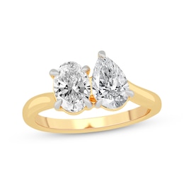 Previously Owned Toi et Moi Pear-Shaped & Oval-Cut Lab-Grown diamond Engagement ring 2 ct tw in 14K Yellow Gold