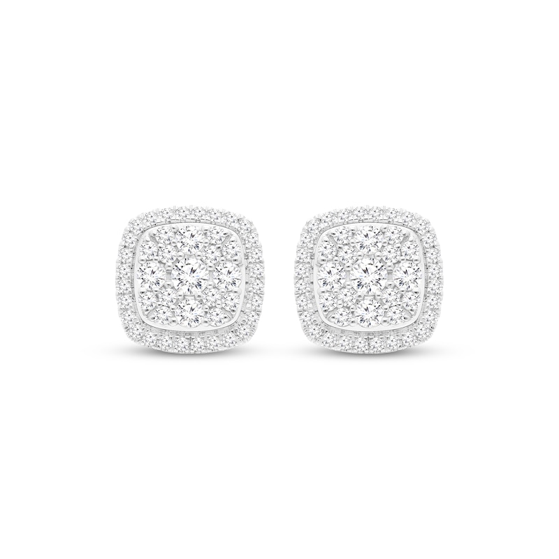 Main Image 2 of Previously Owned Lab-Grown Diamonds by KAY Composite Cushion-Frame Stud Earrings 2 ct tw 10K White Gold