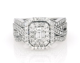 Previously Owned Baguette & Round-Cut Multi-Diamond Bridal Set 1-1/3 ct tw 14K White Gold Size 8.75