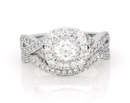 Previously Owned Neil Lane Round-Cut Diamond Cushion Halo Bridal Set 7/8 ct tw 14K White Gold Size 4.75