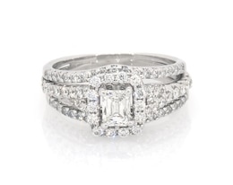 Previously Owned Emerald-Cut Diamond Halo Bridal Set 1-1/4 ct tw 14K White Gold Size 6.25