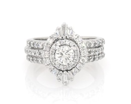 Previously Owned Round-Cut Diamond Starburst Halo Bridal Set 1-3/8 ct tw 14K White Gold Size 5