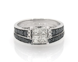 Previously Owned Princess-Cut Quad White & Black Diamond Bridal Set 1-1/5 ct tw 14K White Gold Size 6.25