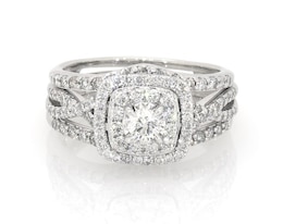 Previously Owned Round-Cut Diamond Double Halo Bridal Set 1-1/4 ct tw 14K White Gold Size 8