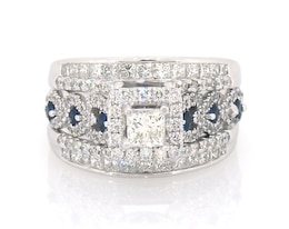 Previously Owned Princess-Cut Diamond & Blue Sapphire Bridal Set 1-7/8 ct tw 14K White Gold Size 7.75