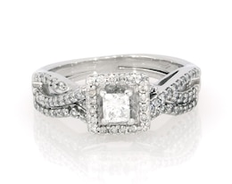 Previously Owned Princess-Cut Diamond Halo Bridal Set 1/2 ct tw 14K White Gold Size 5.5