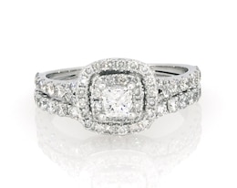 Previously Owned Neil Lane Princess-Cut Diamond Double Halo Bridal Set 1 ct tw 14K White Gold Size 6.5