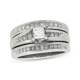 Previously Owned Princess-Cut Diamond Soldered Bridal Set 1-1/6 ct tw 14K White Gold Size 6.25