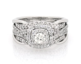 Previously Owned Round-Cut Diamond Double Halo Bridal Set 1/2 ct tw 10K & 14K White Gold Size 4.5