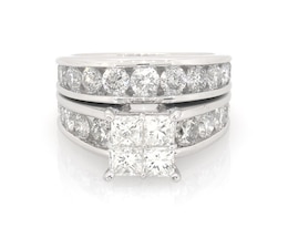 Previously Owned Princess-Cut Quad Diamond Bridal Set 3-5/8 ct tw 14K White Gold Size 5.75