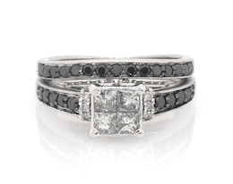 Previously Owned Princess-Cut Quad White & Black Diamond Bridal Set 1-1/5 ct tw 14K White Gold Size 8.25