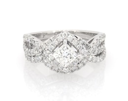 Previously Owned THE LEO Princess-Cut Diamond Halo Bridal Set 1-3/8 ct tw 14K White Gold Size 6.75