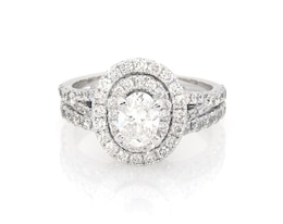 Previously Owned Neil Lane Oval-Cut Diamond Double Halo Bridal Set 1-1/2 ct tw 14K White Gold Size 5