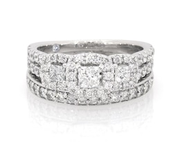 Previously Owned THE LEO Diamond Princess-Cut Three-Stone Bridal Set 1-1/5 ct tw 14K White Gold Size 5.75