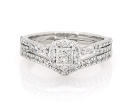 Previously Owned Princess-Cut Diamond Halo Bridal Set 1/2 ct tw 10K White Gold Size 5