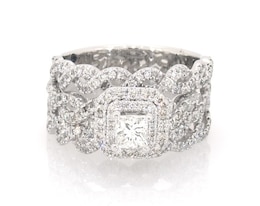 Previously Owned Princess-Cut Diamond Double Halo Bridal Set 1-3/8 ct tw 14K White Gold Size 7.75