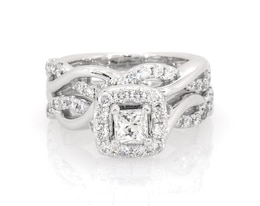 Previously Owned Princess-Cut Diamond Halo Bridal Set 1 ct tw 14K White Gold Size 4