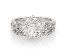 Previously Owned Neil Lane Pear-Shaped Diamond Double Halo Braided Bridal Set 7/8 ct tw 14K White Gold Size 7.25