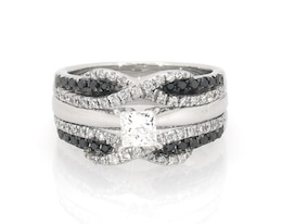 Previously Owned Princess-Cut White Diamond & Black Diamond Bridal Set 3/4 ct tw 14K White Gold Size 5