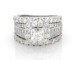 Previously Owned Neil Lane Princess-Cut Diamond Halo Bridal Set 5 ct tw 14K White Gold Size 8.75