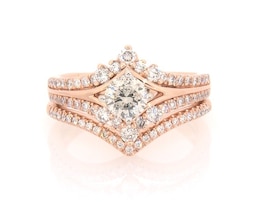 Previously Owned Round-Cut Diamond Chevron Bridal Set 1 ct tw 14K Rose Gold Size 7.5