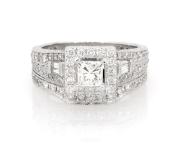 Previously Owned Neil Lane Princess-Cut Square Halo Diamond Bridal Set 1-3/8 ct tw 14K White Gold Size 5