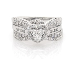 Previously Owned Multi-Diamond Heart-Shaped Halo Bridal Set 7/8 ct tw 10K White Gold Size 7.75