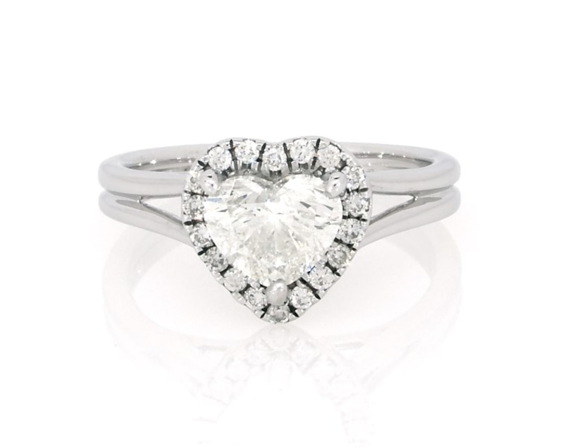 Main Image 1 of Previously Owned Heart-Shaped Diamond Bridal Set 1 ct tw 14K White Gold Size 5