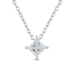 Previously Owned KAY Lab-Grown Diamonds Princess-Cut Solitaire Necklace 1/2 ct tw 14K White Gold 19&quot; (F/SI2)