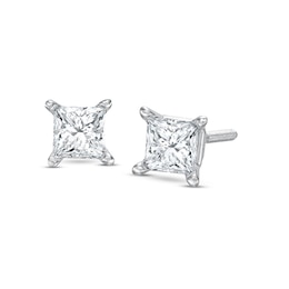 Previously Owned KAY Lab-Grown Diamonds Princess-Cut Solitaire Stud Earrings 1/2 ct tw 14K White Gold (F/VS2)