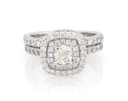 Previously Owned Neil Lane Cushion-Cut Diamond Double Halo Bridal Set 1-5/8 ct tw 14K White Gold Size 6.5