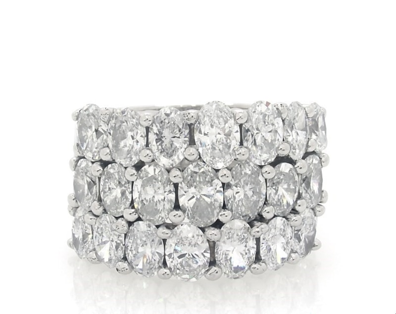 Main Image 1 of Previously Owned Oval-Cut Lab-Grown Diamond Anniversary Ring Set 5-7/8 ct tw 14K White Gold Size 10