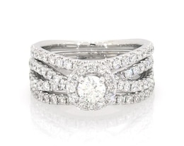 Previously Owned THE LEO First Light Diamond Round-Cut Halo Bridal Set 1-1/4 ct tw 14K White Gold Size 5.75