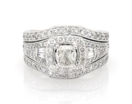 Previously Owned Neil Lane Cushion-Cut Diamond Halo Bridal Set 2 ct tw 14K White Gold Size 6.5